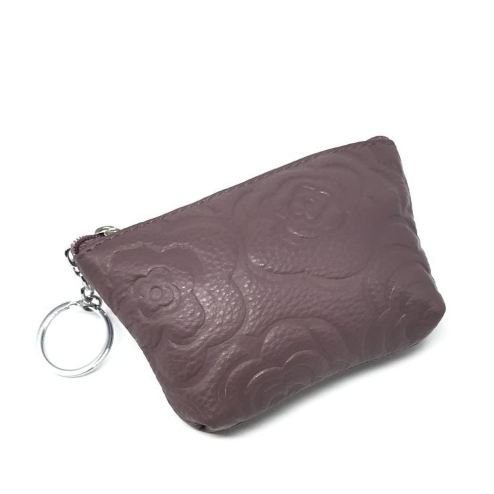 Leather Zip Coin Purse with Key-Ring - Thistle - Picture 4 of 6